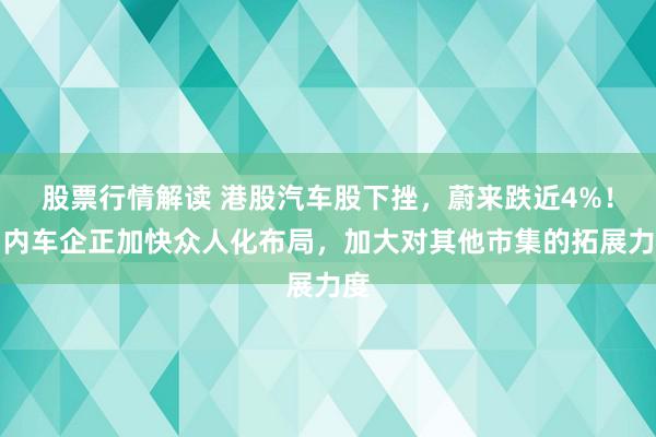 股票行情解读 港股汽车股下挫，蔚来跌近4%！国内车企正加快众人化布局，加大对其他市集的拓展力度