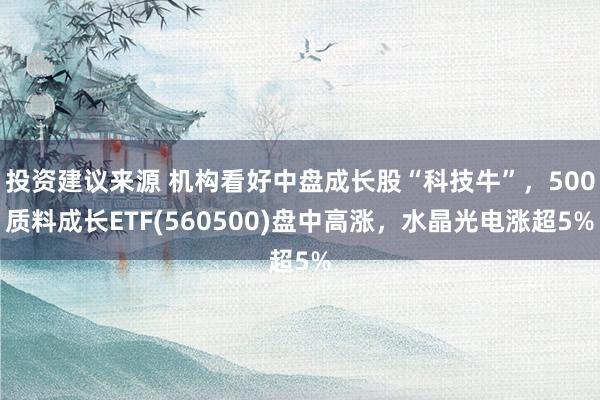 投资建议来源 机构看好中盘成长股“科技牛”，500质料成长ETF(560500)盘中高涨，水晶光电涨超5%