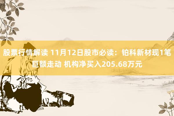 股票行情解读 11月12日股市必读：铂科新材现1笔巨额走动 机构净买入205.68万元