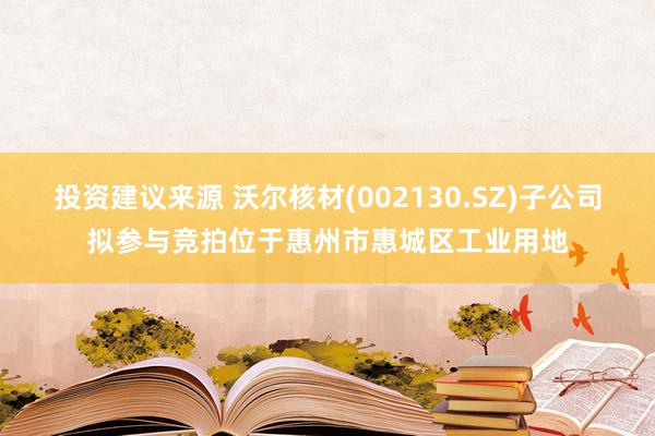 投资建议来源 沃尔核材(002130.SZ)子公司拟参与竞拍位于惠州市惠城区工业用地