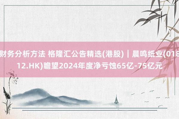 财务分析方法 格隆汇公告精选(港股)︱晨鸣纸业(01812.HK)瞻望2024年度净亏蚀65亿-75亿元