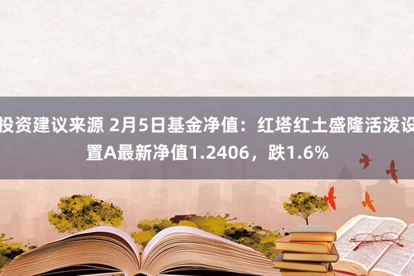 投资建议来源 2月5日基金净值：红塔红土盛隆活泼设置A最新净值1.2406，跌1.6%