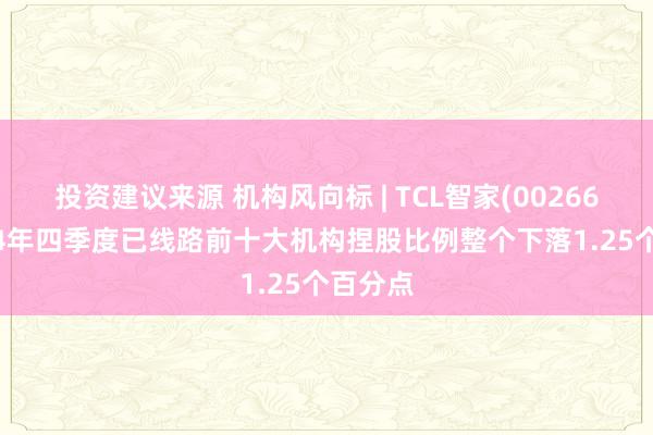 投资建议来源 机构风向标 | TCL智家(002668)2024年四季度已线路前十大机构捏股比例整个下落1.25个百分点