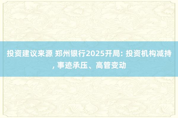 投资建议来源 郑州银行2025开局: 投资机构减持, 事迹承